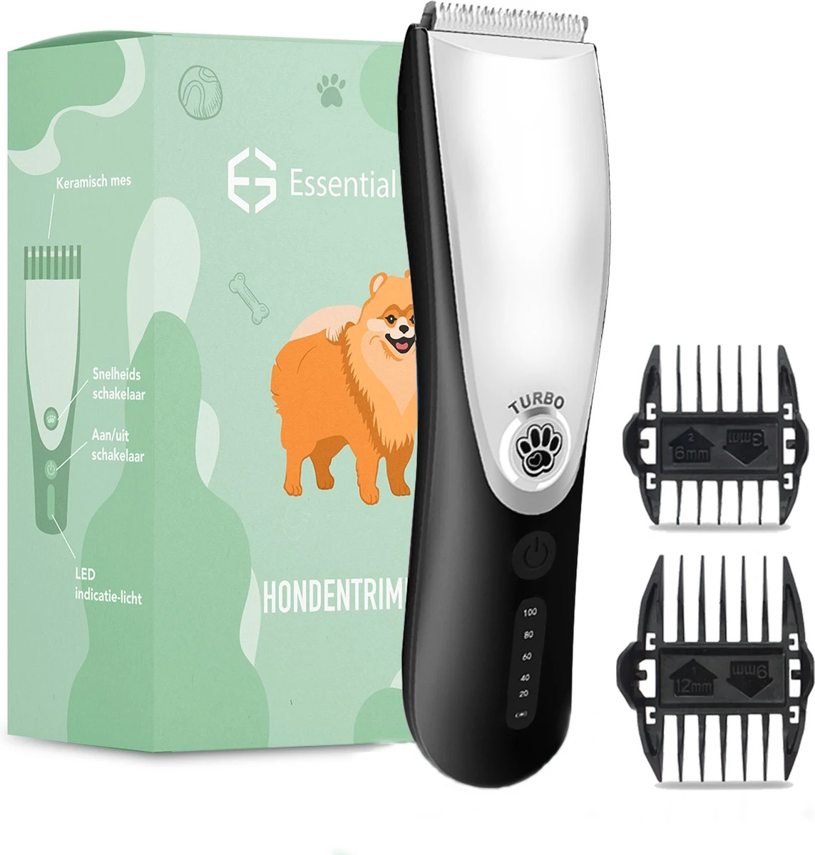 Essential Goods Professionele Hondentondeuse – Hondentrimmer - Draadloos – Opzet Kammen – Dik/Dunne Vacht - Honden/Katten - Zwart/Zilver 1 Essential Goods Professionele Hondentondeuse – Hondentrimmer - Draadloos – Opzet Kammen – Dik/Dunne Vacht - Honden/Katten - Zwart/Zilver