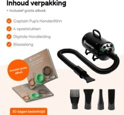 Captain Pup's Professionele Hondenföhn Met 4 Opzetstukken - Bijgeleverde Hondenborstel - Waterblazer Voor Honden - Zwart -Hond Benodigdheden 1200x1116 1