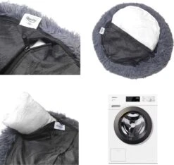 Hondenmand Donut – 70 Cm - Honden Mand – Pluche – Fluffy – Extra Zacht - Kattenmand - Hondenkussen – Kattenkussen – Bed - Wasbaar Met Rits – Hondenmanden – Rond – Bank – Grijs - Qwality -Hond Benodigdheden 1200x1139 3
