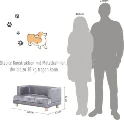 PawHut Hondenbank Huisdierbank Hondenbed Hondenmat Woonkamer PU-leer Kort Pluche Grijs D04-135 -Hond Benodigdheden 1200x1168 4