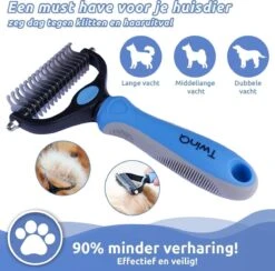 TwinQ Vachtverzorgingsset Hond/kat - Professionele 2-zijdige Ondervacht Kam - Klittenkam Voor Honden En Katten - Verwijderd Klitten En Voorkomt Haaruitval - Incl. Vlooienkam En Tandenborstel -Hond Benodigdheden 1200x1184 6