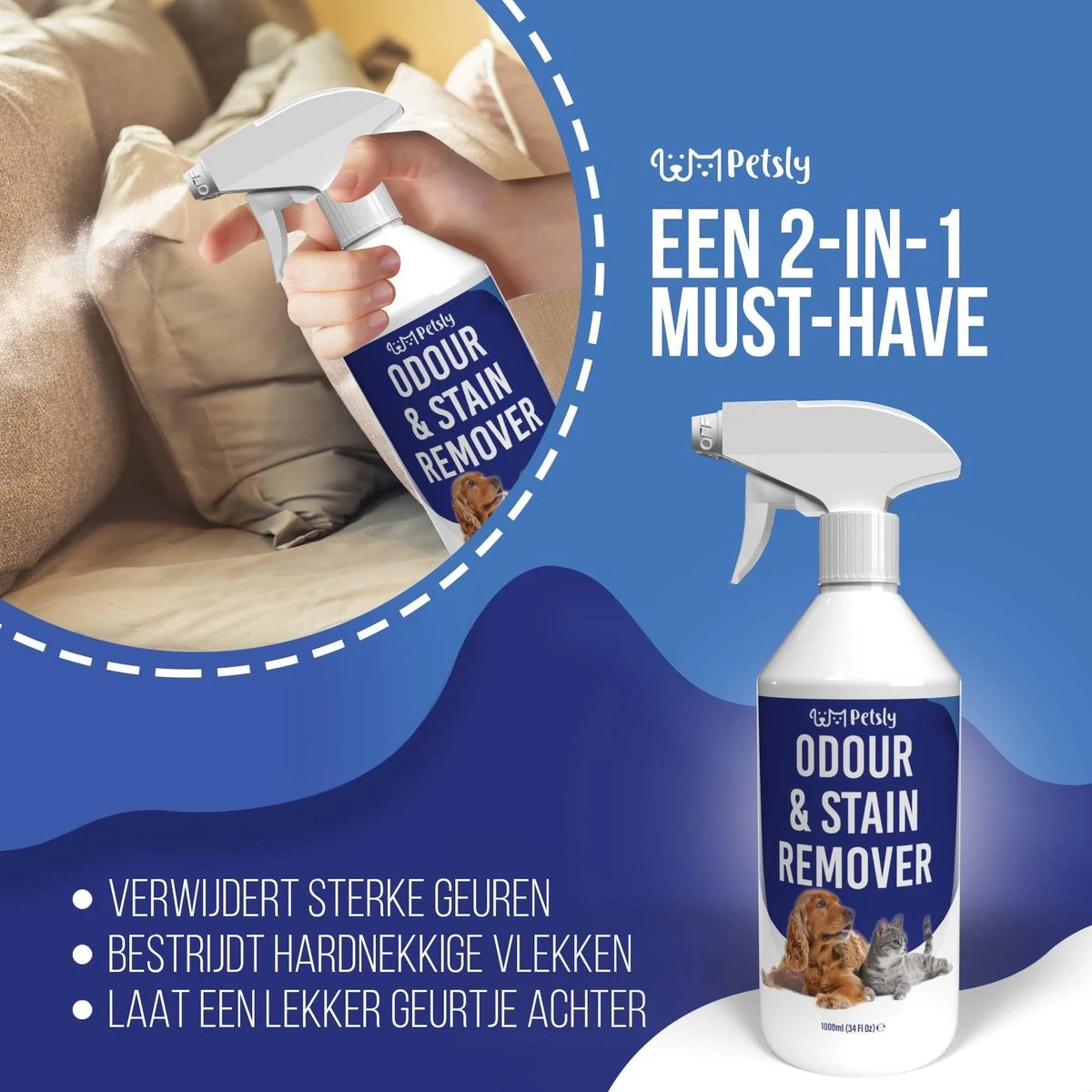 Petsly Odour & Stain Remover - Geurverwijderaars - Urine Vlekken Verwijderen Urinegeur Verwijderen Met Plantaardige Enzymen - 1L 6 Petsly Odour & Stain Remover - Geurverwijderaars - Urine Vlekken Verwijderen Urinegeur Verwijderen Met Plantaardige Enzymen - 1L - Afbeelding 6