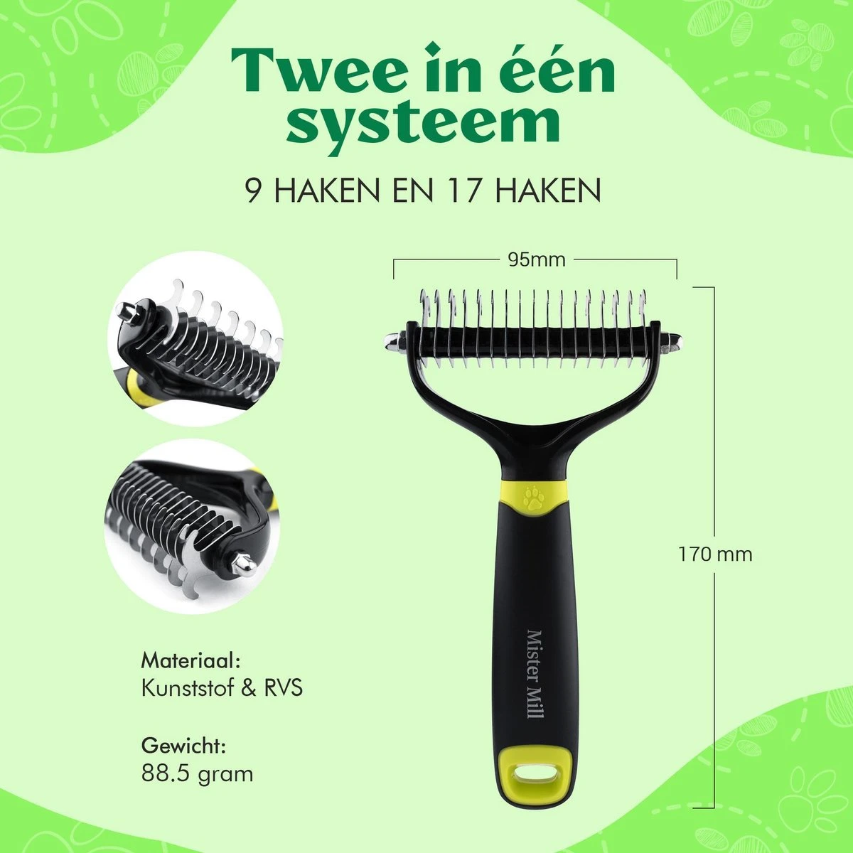 Mister Mill Professionele 2-Zijdige Ondervacht Kam Voor Hond En Kat – Honden/Kattenborstel – Klittenkam – 9,5 Cm. 3 Mister Mill Professionele 2-Zijdige Ondervacht Kam Voor Hond En Kat – Honden/Kattenborstel – Klittenkam – 9,5 Cm. - Afbeelding 3