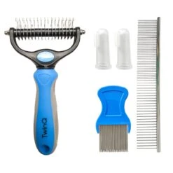 TwinQ Vachtverzorgingsset Hond/kat - Professionele 2-zijdige Ondervacht Kam - Klittenkam Voor Honden En Katten - Verwijderd Klitten En Voorkomt Haaruitval - Incl. Vlooienkam En Tandenborstel -Hond Benodigdheden 1200x1200 378