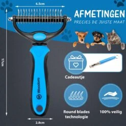 Hoogwaardige 2-Zijdige Hondenkam Hondenborstel Borstel Hond Klittenkam - Ondervacht Kam - Honden Borstel - Honden Kam - Hondenborstel Langharig - Hondenborstel Kortharig - Verwijdert Klitten - Voorkomt Verharing - Blauw - Woodoro -Hond Benodigdheden 1200x1200 408