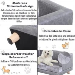 PawHut Hondenbank Huisdierbank Hondenbed Hondenmat Woonkamer PU-leer Kort Pluche Grijs D04-135 -Hond Benodigdheden 1200x1200 502