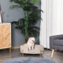 PawHut Huisdierenbank Hondenbank Kattenbank Zacht Rugleuning Metalen Poten Grijs D04-166 -Hond Benodigdheden 1200x1200 587