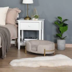 PawHut Huisdierenbank Hondenbank Kattenbank Zacht Rugleuning Metalen Poten Grijs D04-166 -Hond Benodigdheden 1200x1200 590