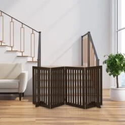 Relaxdays Veiligheidshekje Hout - 92 Cm Hoog - Kinderhek - Hondenhek - Inklapbaar - Bruin - 4 Panelen -Hond Benodigdheden 1200x1200 910