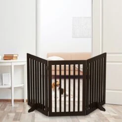 Relaxdays Veiligheidshekje Hout - 92 Cm Hoog - Kinderhek - Hondenhek - Inklapbaar - Bruin - 4 Panelen -Hond Benodigdheden 1200x1200 911