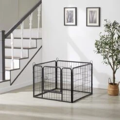 ACAZA Hondenren In 4 Panelen - Hondenkennel - Met Deur - 60 Cm Hoog - Zwart -Hond Benodigdheden 1200x1200 938