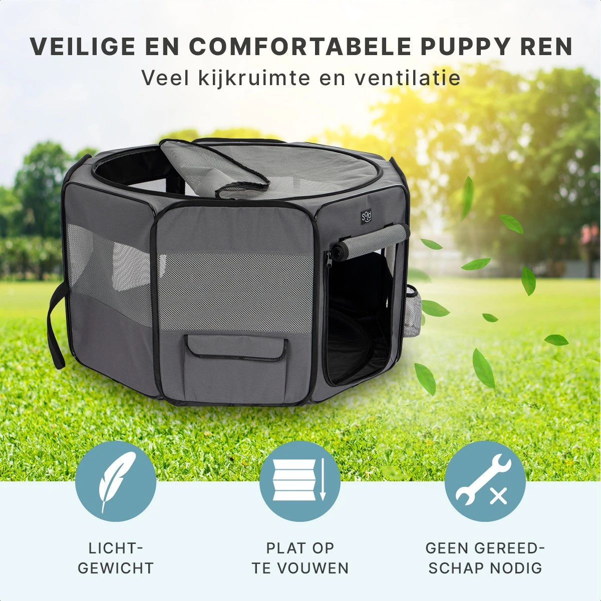 Puppyren - Hondenren - Opvouwbaar - Ook Geschikt Voor Katten En Knaagdieren - Maat M - Grijs - (ØxH) 91x52 Cm 2 Puppyren - Hondenren - Opvouwbaar - Ook Geschikt Voor Katten En Knaagdieren - Maat M - Grijs - (ØxH) 91x52 Cm - Afbeelding 2