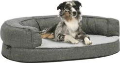 VidaXL Hondenbed Ergonomisch Linnen-look 75x53 Cm Fleece Grijs -Hond Benodigdheden 1200x625 3