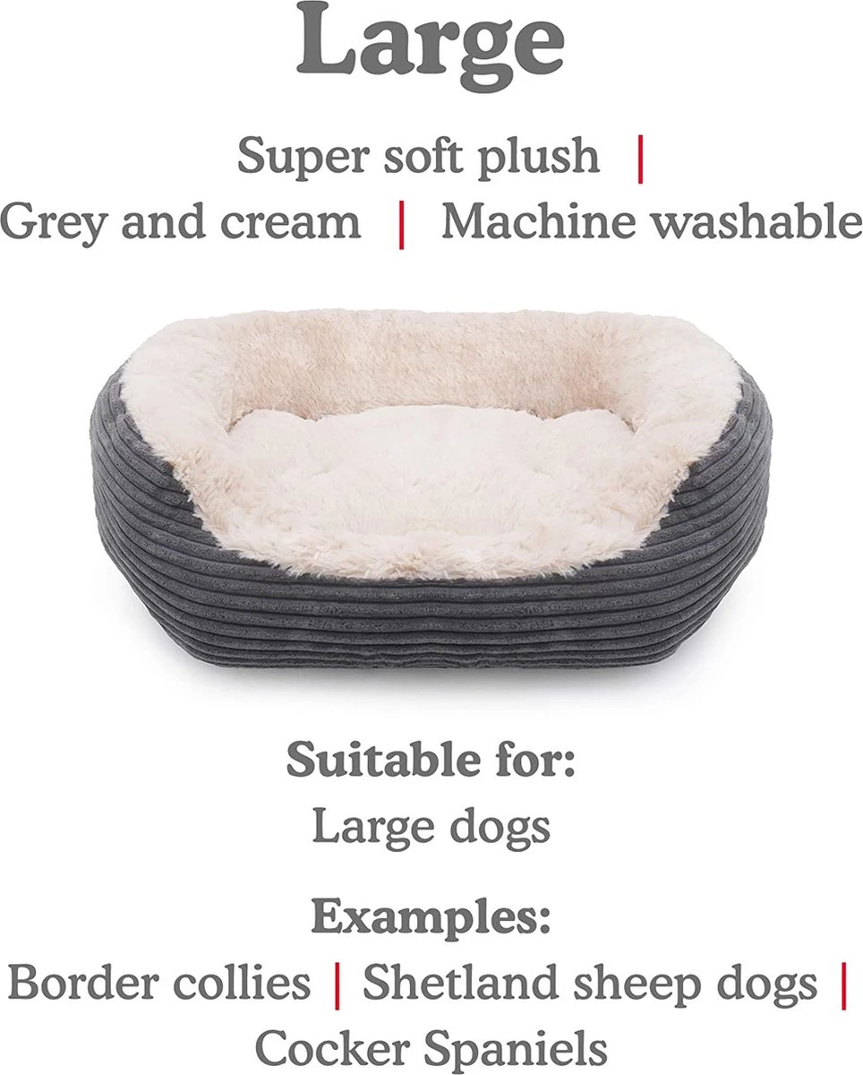 Rosewood Hondenmand Ovaal Jumbo Cord Pluche Grijs / Creme 81.5 CM 4 Rosewood Hondenmand Ovaal Jumbo Cord Pluche Grijs / Creme 81.5 CM - Afbeelding 4