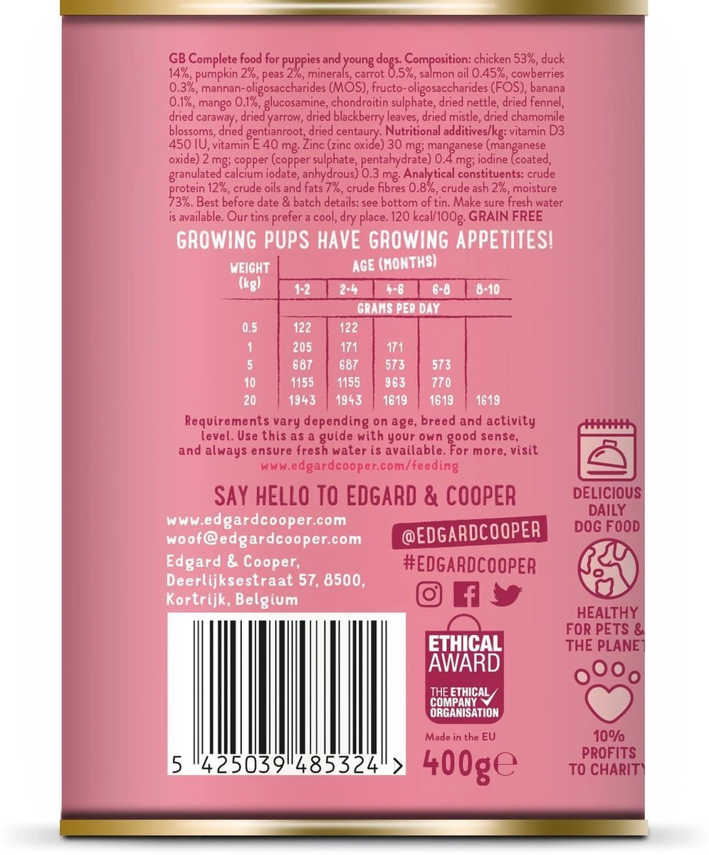 Edgard & Cooper Eend & Kip Blik - Voor Puppy's - Hondenvoer - 12 X 400 G 6 Edgard & Cooper Eend & Kip Blik - Voor Puppy's - Hondenvoer - 12 X 400 G - Afbeelding 6
